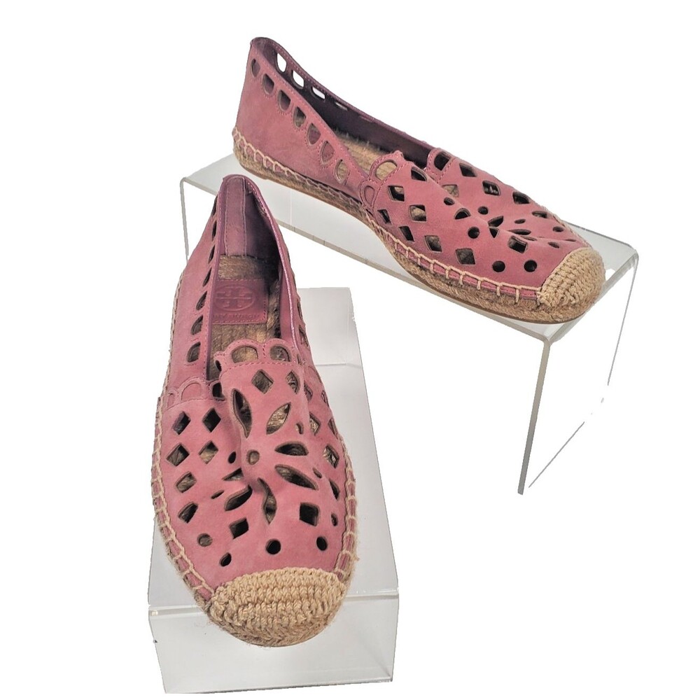 Tory Burch Women’s Suede Flats Size 6.5 Rose Pink Slip On Espadrilles "May"